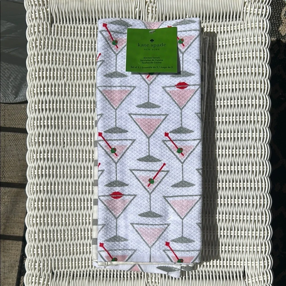 Kate Spade Martini Print Towel Set of Three NWT